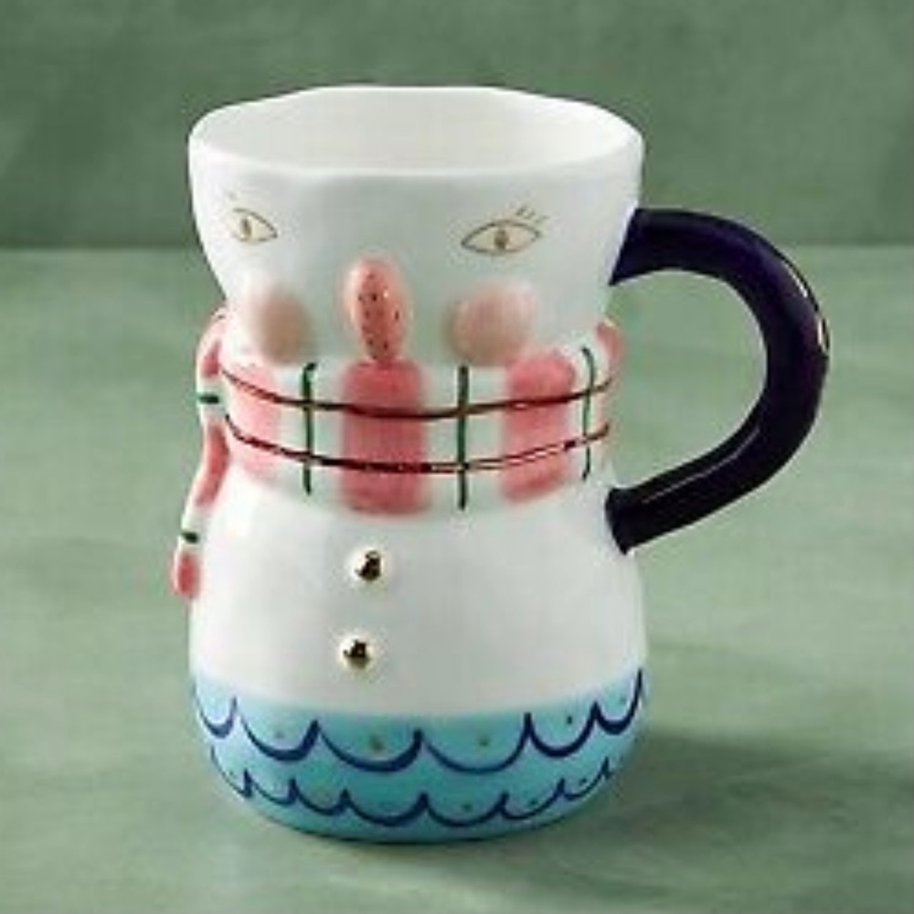 Anthropologie Snowman BIRDCANFOX Joyeux Noel Mug